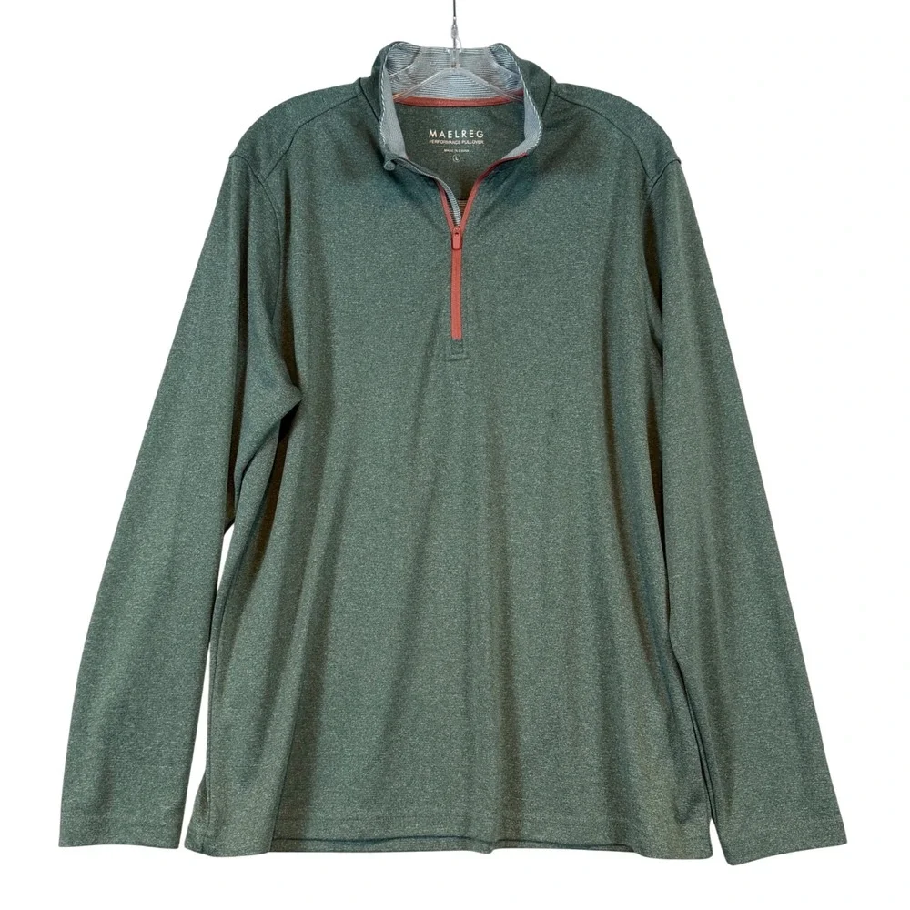 Maelreg Mens Performance Pullover Quarter Zip Heather Green Active •L• Gorpcore